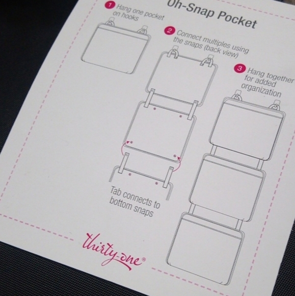 Thirty One Bag Hanging Oh Snap Pocket Pouch Black White Links BONUS PopUp - Picture 15 of 16